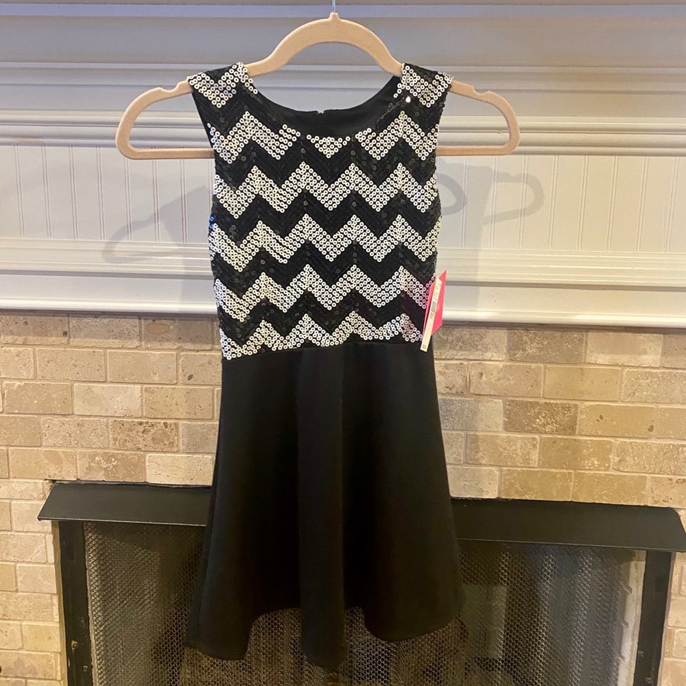 NWT Gorgeous Girl’s Black & White Dress w/ Sequins